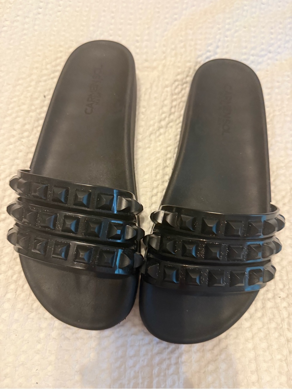 Black Studded Slide Sandals - Women